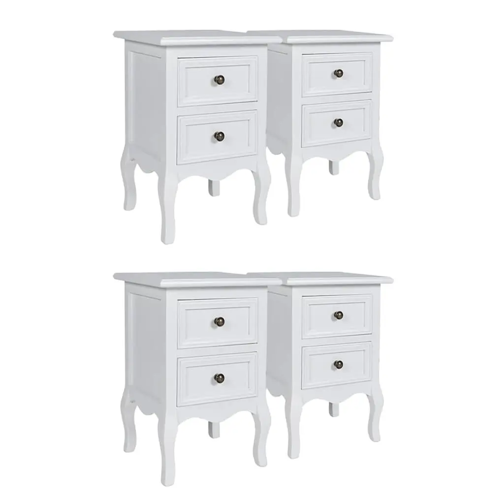 Set of 4 White Bedside Tables with Drawers