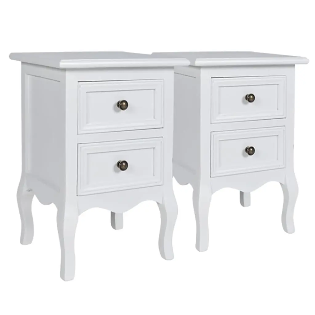 Set of 4 White Bedside Tables with Drawers