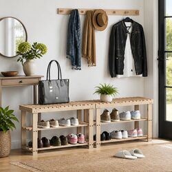 Wooden 2-in-1 Shoe Rack and Bench Seat Organizer