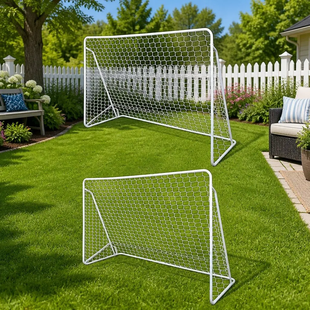 Steel Frame Football Goal Nets 240x90x150cm Set of 2