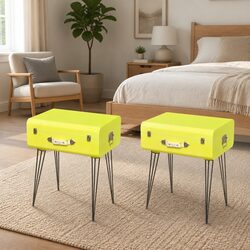 Bedside Cabinets 2 pcs Suitcase Shape Vintage-Style Side Tables Telephone Stands