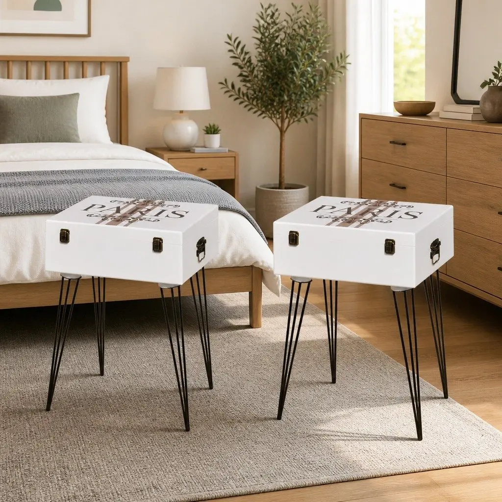 Bedside Cabinets 2 pcs Suitcase Design Side Table Storage White 40x30x57cm