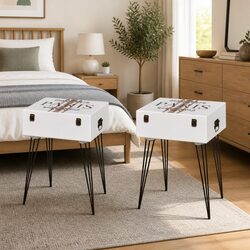 Quirky White Bedside Cabinets – 2 Piece Set