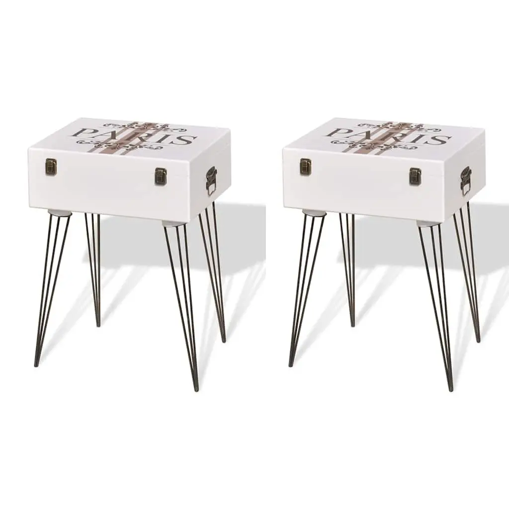 Bedside Cabinets 2 pcs Suitcase Design Side Table Storage White 40x30x57cm
