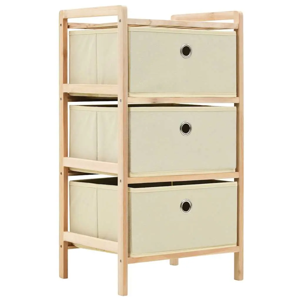 Storage Rack with 3 Fabric Baskets Wooden Cabinet 2 Pack Beige Home Organiser