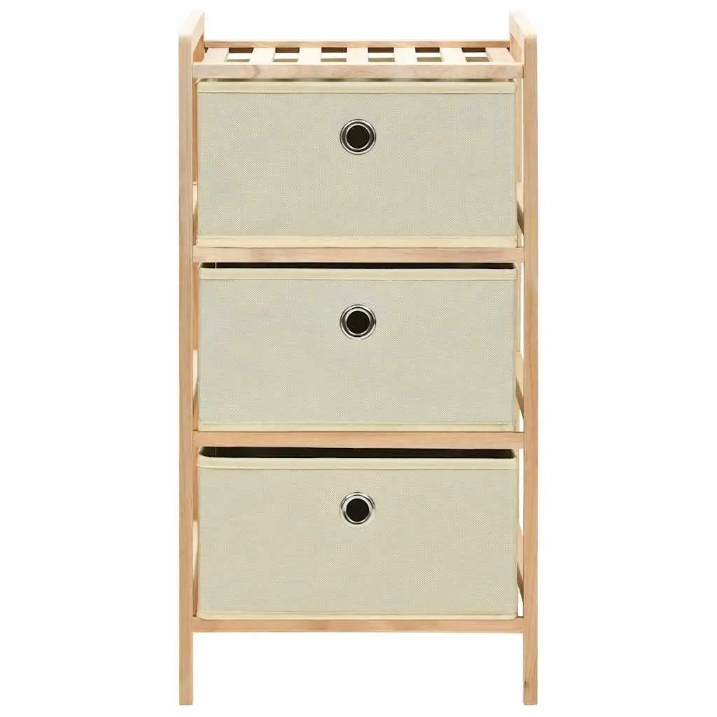 Storage Rack with 3 Fabric Baskets Wooden Cabinet 2 Pack Beige Home Organiser