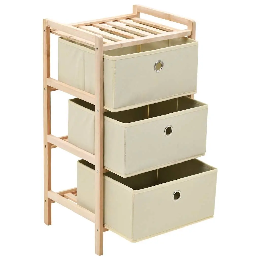 Storage Rack with 3 Fabric Baskets Wooden Cabinet 2 Pack Beige Home Organiser