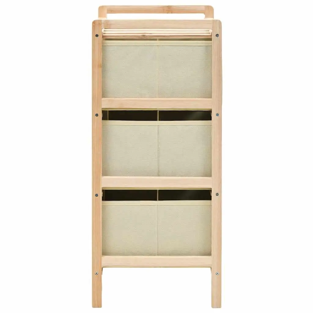 Storage Rack with 3 Fabric Baskets Wooden Cabinet 2 Pack Beige Home Organiser