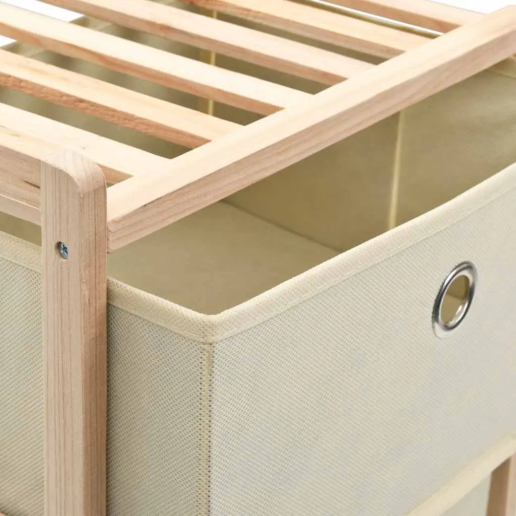 Storage Rack with 3 Fabric Baskets Wooden Cabinet 2 Pack Beige Home Organiser