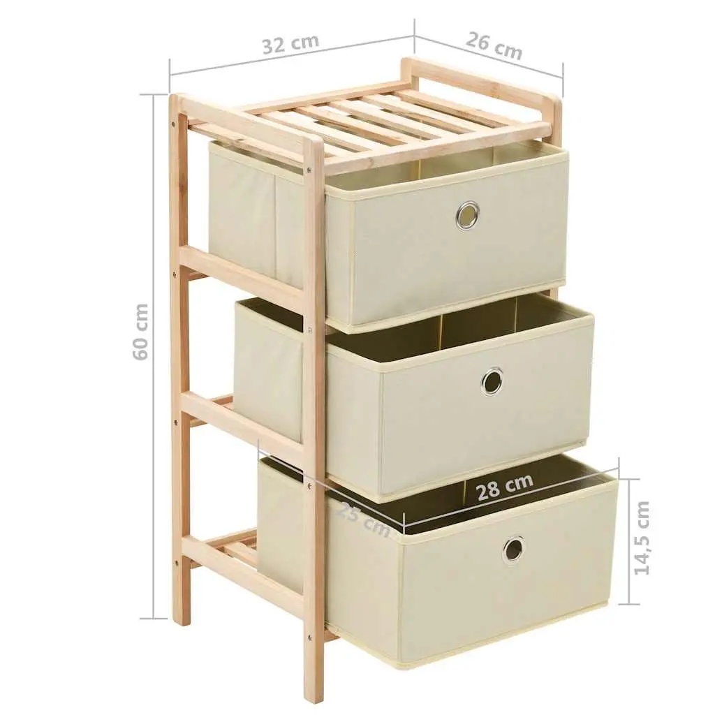 Storage Rack with 3 Fabric Baskets Wooden Cabinet 2 Pack Beige Home Organiser