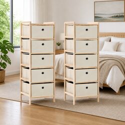 Sturdy 2 Pack Storage Rack with 5 Fabric Baskets in Beige