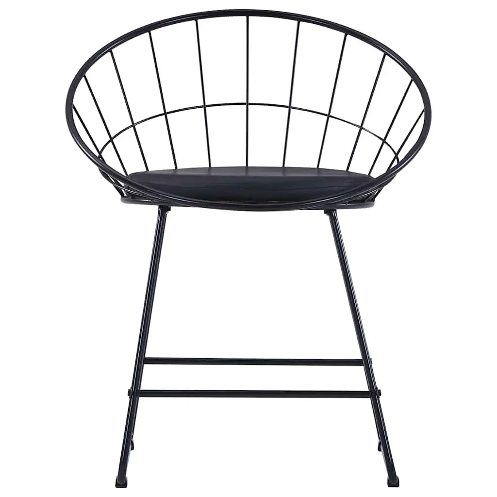 Dining Chairs Set 4 Pieces Powder-coated Steel Frame Faux Leather Cushion Black