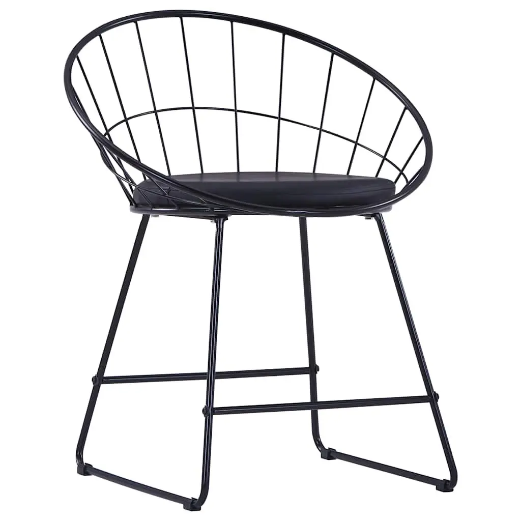 Dining Chairs Set 4 Pieces Powder-coated Steel Frame Faux Leather Cushion Black