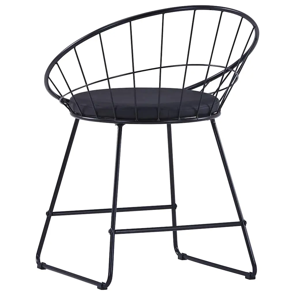 Dining Chairs Set 4 Pieces Powder-coated Steel Frame Faux Leather Cushion Black