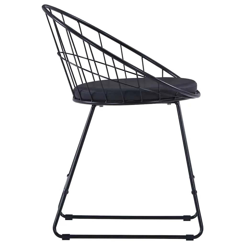 Dining Chairs Set 4 Pieces Powder-coated Steel Frame Faux Leather Cushion Black