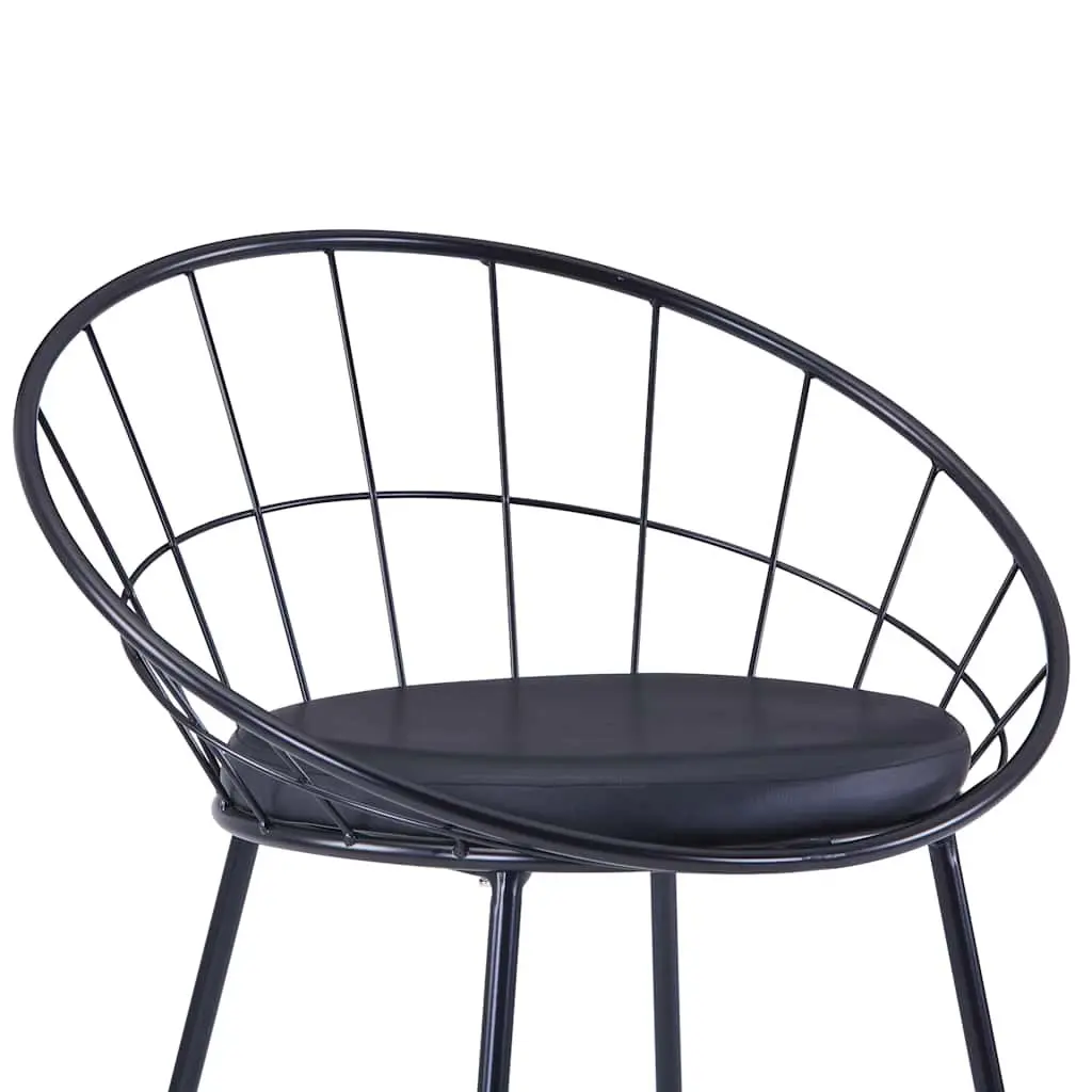 Dining Chairs Set 4 Pieces Powder-coated Steel Frame Faux Leather Cushion Black