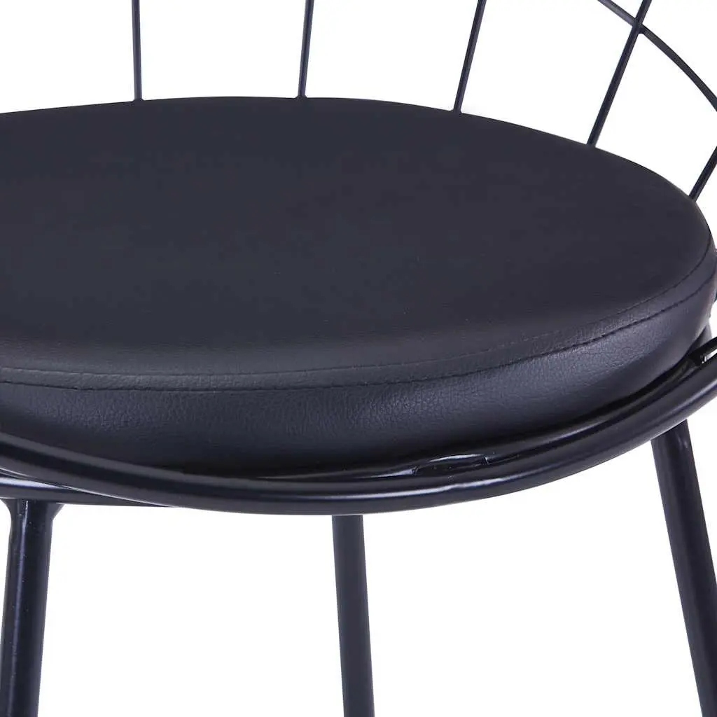Dining Chairs Set 4 Pieces Powder-coated Steel Frame Faux Leather Cushion Black