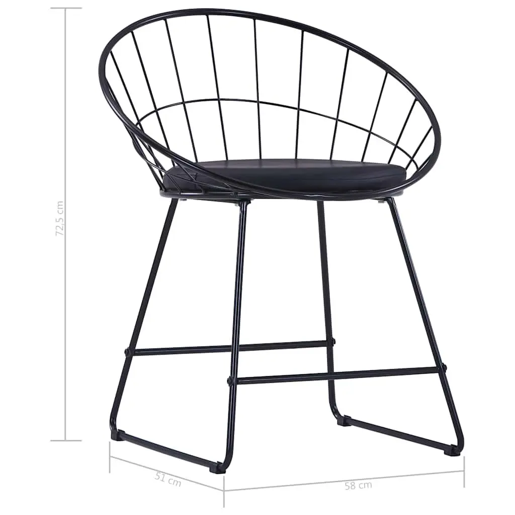 Dining Chairs Set 4 Pieces Powder-coated Steel Frame Faux Leather Cushion Black