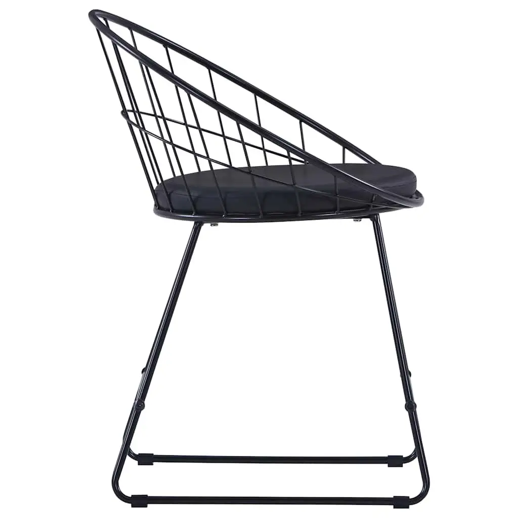 Dining Chairs Set 6 Pieces Powder-coated Steel Faux Leather Cushioned Seats Black