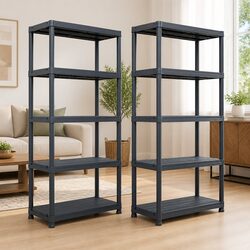 Premium Black Plastic Storage Shelf Rack 2 Pcs