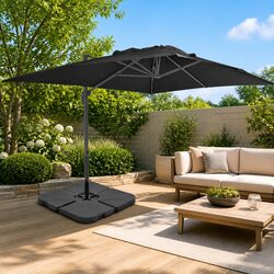 Durable Garden Parasol with Portable Base Grey Umbrella
