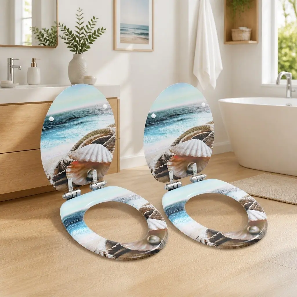 Toilet Seats 2 pcs Soft Close Lids Multicolour Shell Design Bathroom Fixtures