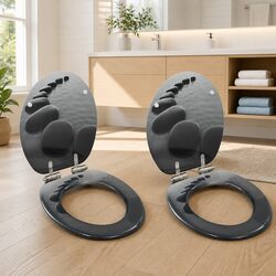 Toilet Seats 2 pcs Soft Close Lids Grey Stones Design Bathroom Fixtures