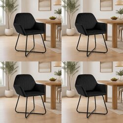 Modern Set of 4 Black Velvet Dining Chairs with Armrests