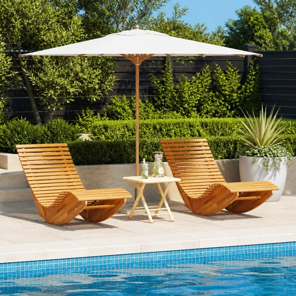 Solid Wood Acacia Brown Rocking Sun Loungers Set of 2