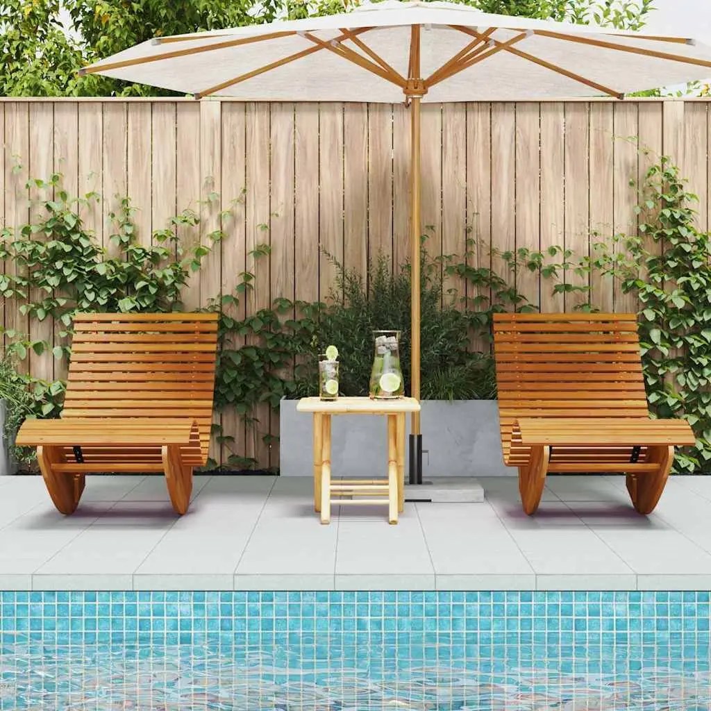 Solid Wood Acacia Brown Rocking Sun Loungers Set of 2