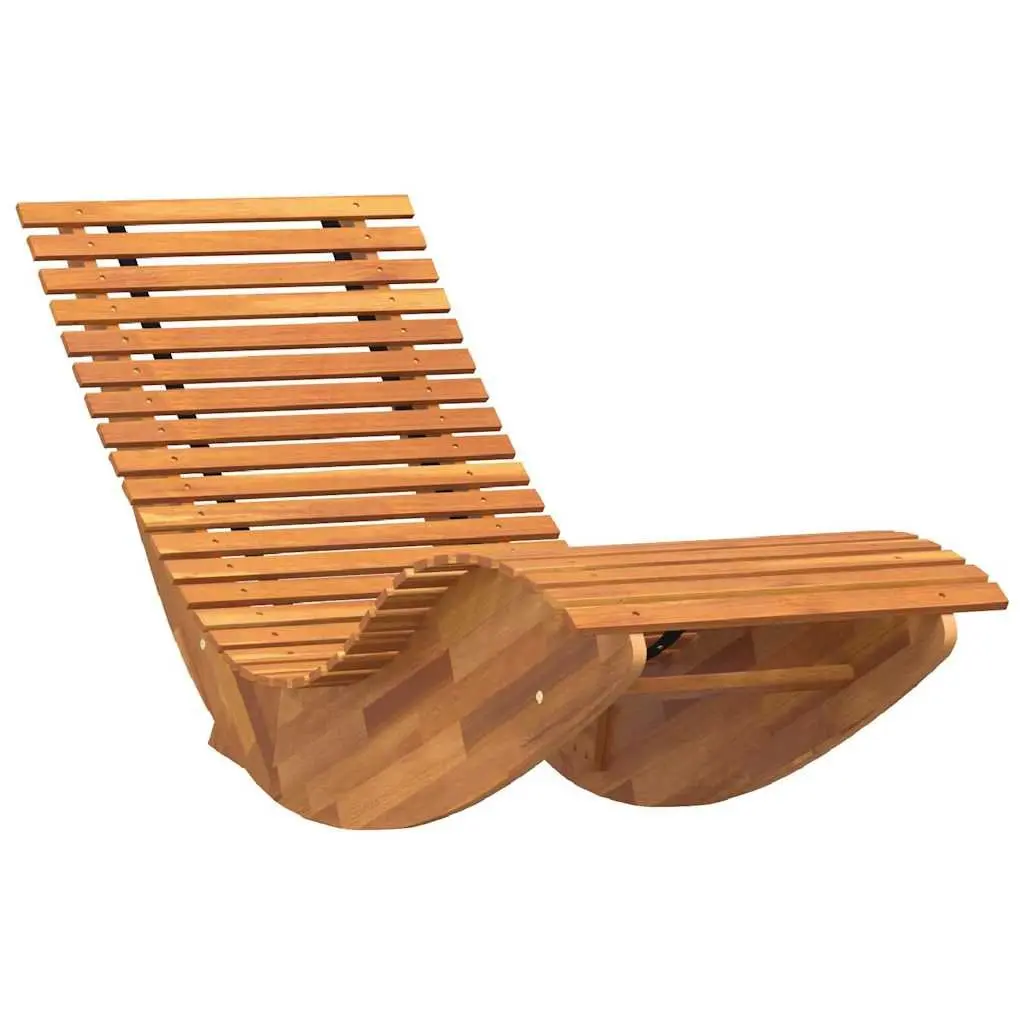 Solid Wood Acacia Brown Rocking Sun Loungers Set of 2