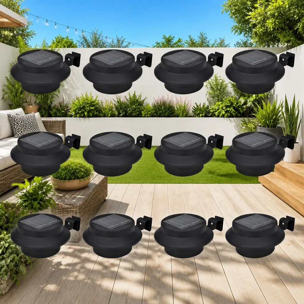 Outdoor Solar Fence Lamps, 12 pcs LED Black Lighting
