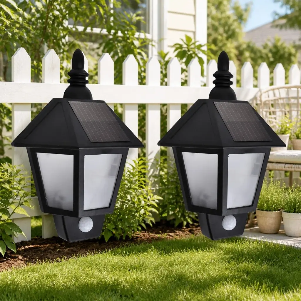 Solar Wall Lamps 2 pcs with Motion Sensor Black