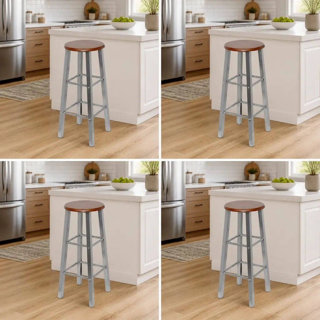 Bar Stools Set of 4 Brown Seat Modern Design Footrest Kitchen Counter Height