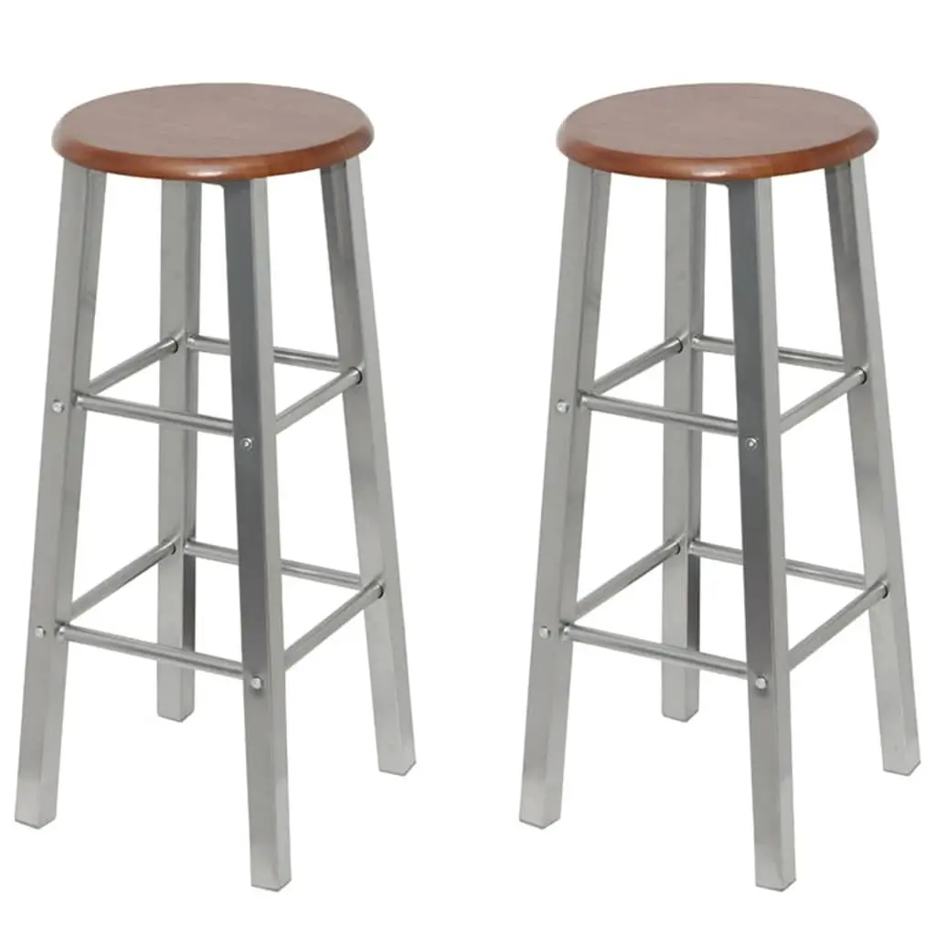 Bar Stools Set of 4 Brown Seat Modern Design Footrest Kitchen Counter Height