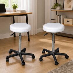 Office Stools 2 pcs White 35.5x84 cm Adjustable Height Gas Lift Castors