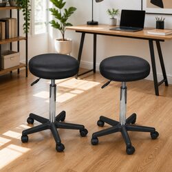 Adjustable Height Office Stools - 2 pcs Black Chairs