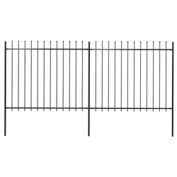 Outdoor Steel Garden Fence with Spear Top, 359x150cm Black