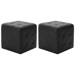 Black Cube Foot Stools Ottoman Pouffe Set of 2