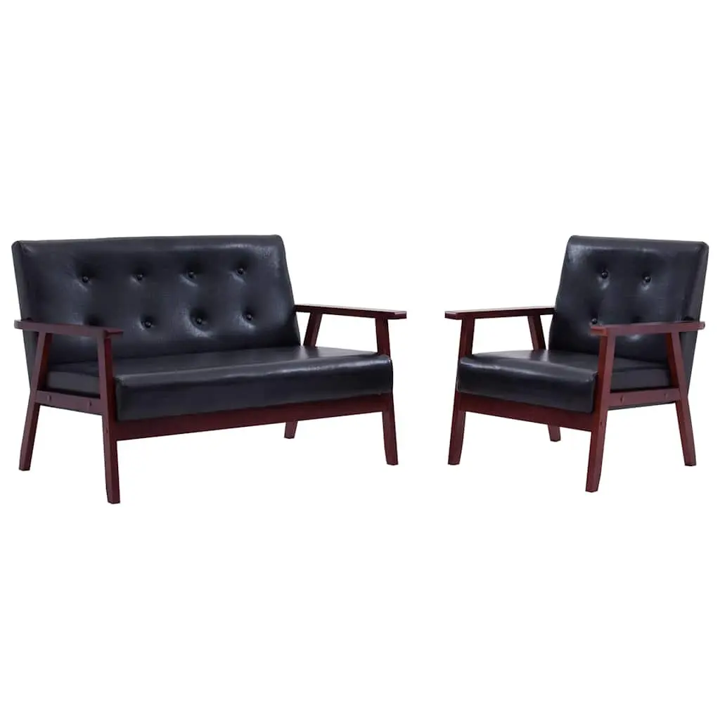 2 Piece Black Sofa Set with Armchair and Sofa