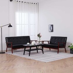 Durable Black Faux Leather Sofa Set for Living Rooms