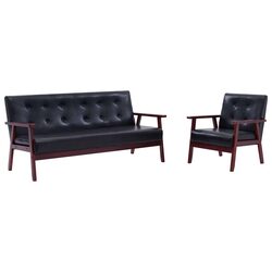 2-Piece Black Faux Leather Sofa Set with Armchair