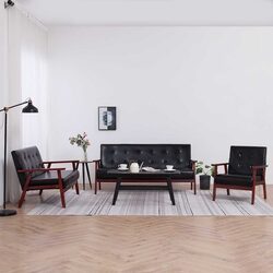 Durable Black Faux Leather 3 Piece Sofa Set
