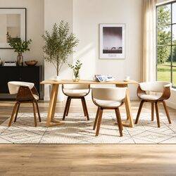 Cream Dining Chairs Set of 4 with Bent Wood Frame