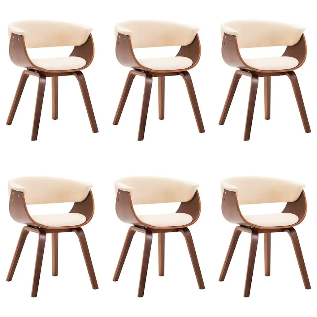 Set of 6 Cream Dining Chairs with Bent Wood Frame