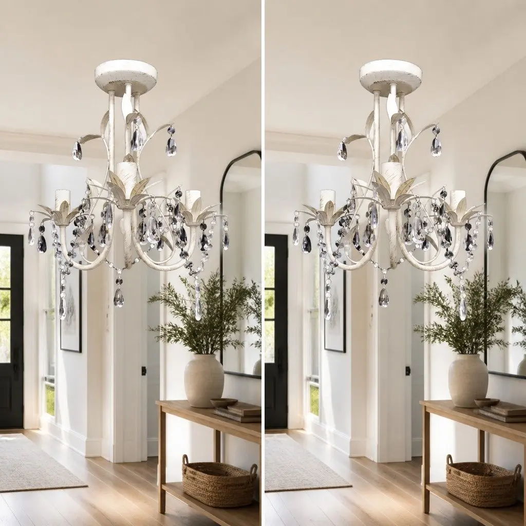 White Crystal Pendant Ceiling Lamp Set of 2