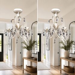 Elegant White Crystal Pendant Ceiling Lamp Set of 2