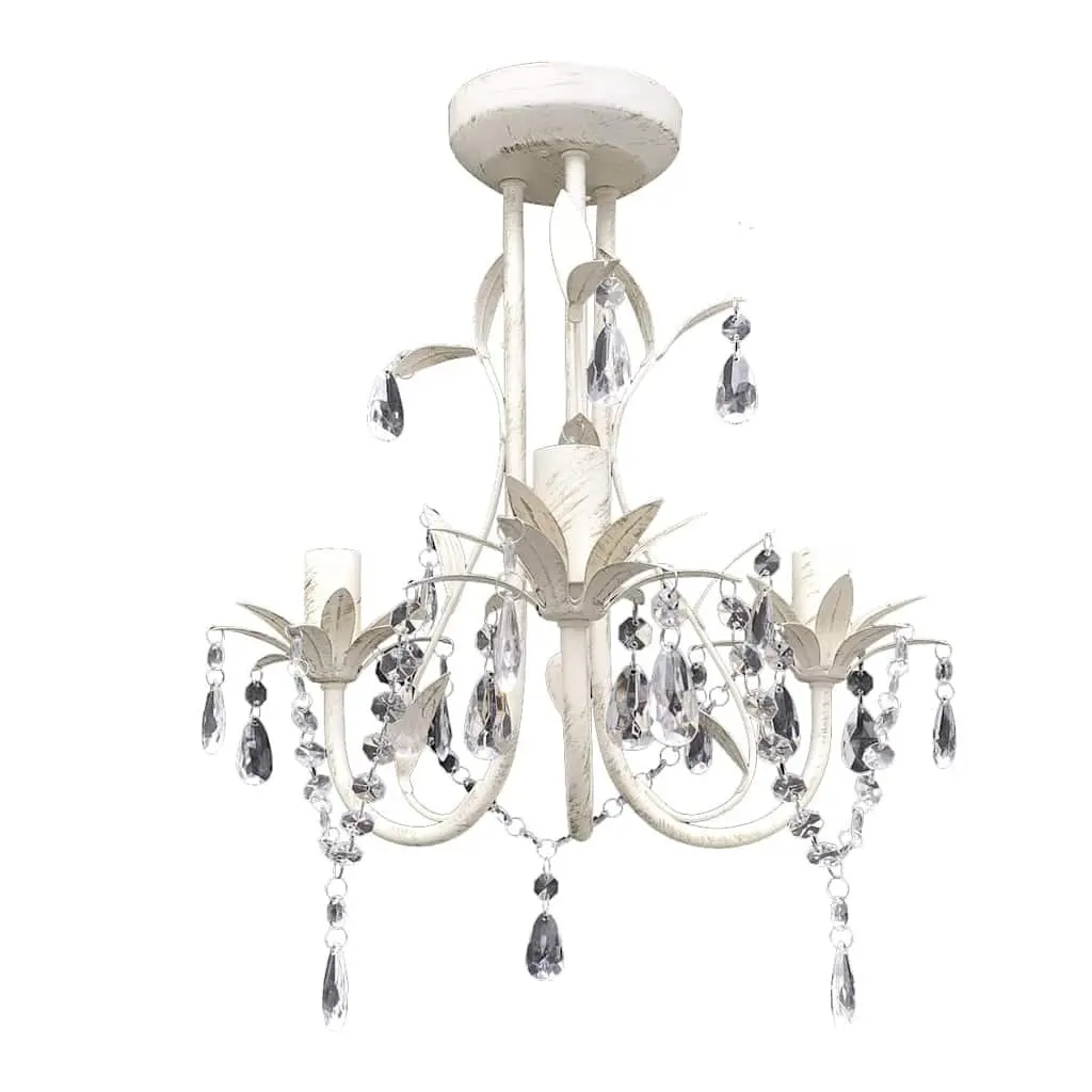 Crystal Pendant Ceiling Lamp Chandelier White Set of 2