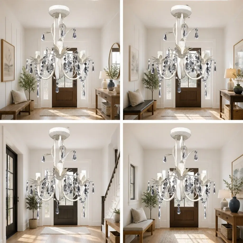Crystal Pendant Ceiling Lamp Chandelier 4 Pack White Elegant Foyer Dining Room