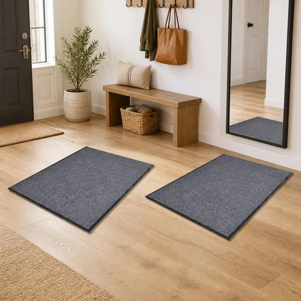 Non-Slip Grey Door Mats 2 pcs 90x60 cm
